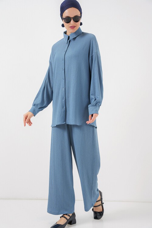 Merterium Kadın Örme Tesettür Alt Üst Takım 6711 - İndigo