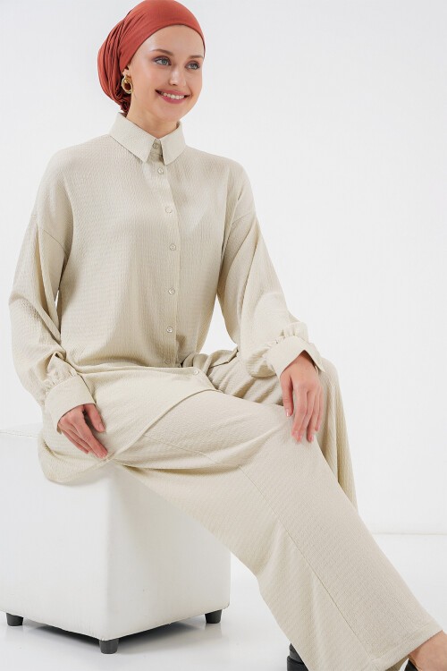 Merterium Kadın Örme Tesettür Alt Üst Takım 6711 - Taş