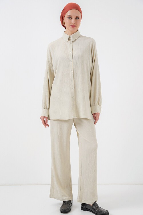 Merterium Kadın Örme Tesettür Alt Üst Takım 6711 - Taş