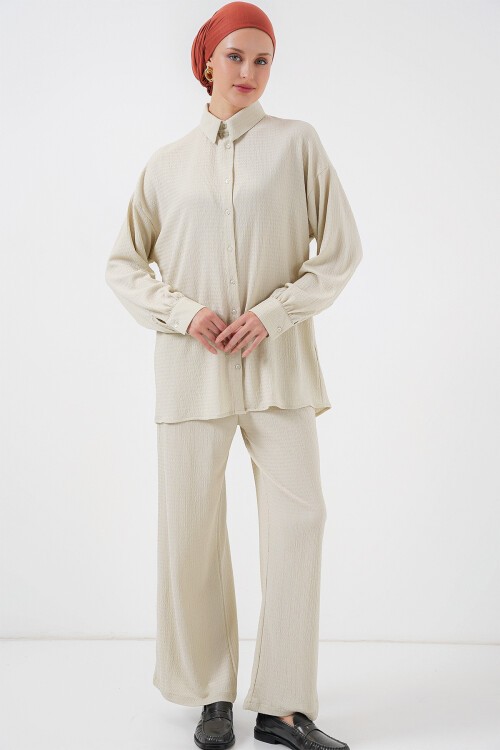 Merterium Kadın Örme Tesettür Alt Üst Takım 6711 - Taş