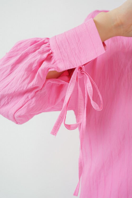 Merterium Kadın Oversize Bağcıklı Gömlek 5954 - Pembe