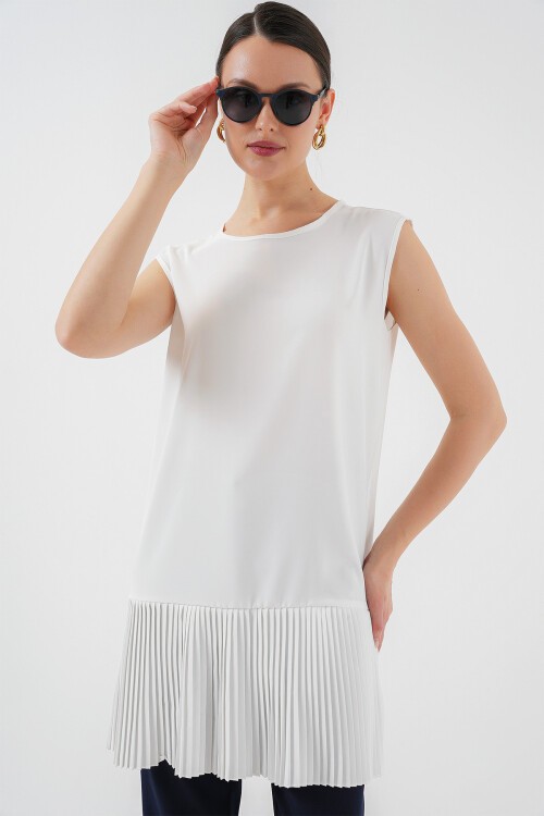 Merterium Kadın Piliseli Kolsuz İçlik 2493 - Beyaz