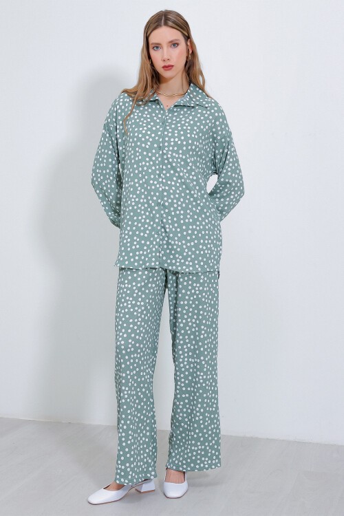 Merterium Kadın Puantiyeli Mint Ekru Örme İkili Takım 5858