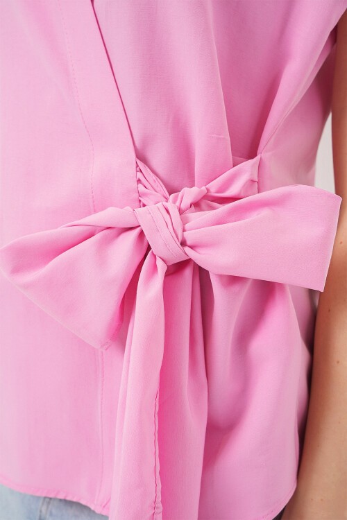 Kadın Sıfır Kol Anvelop Gömlek 20343 - Pembe