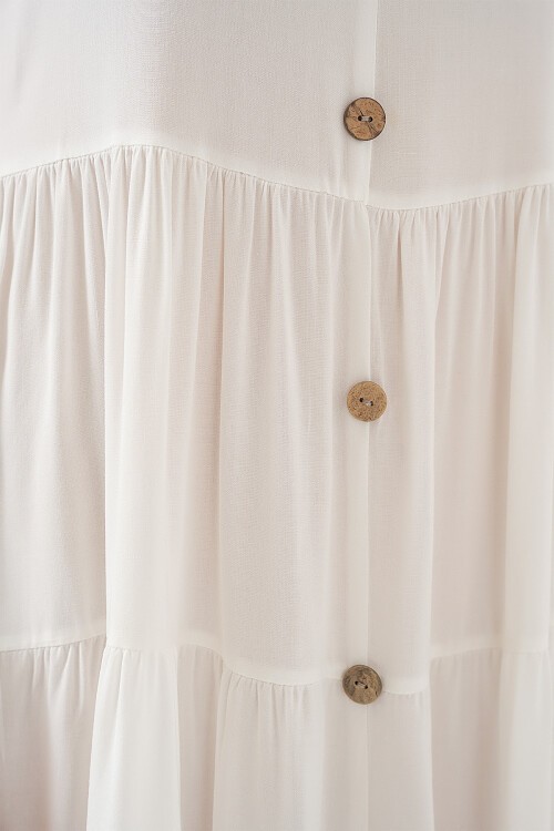 Merterium Kadın Sıfır Kol Düğmeli Kısa Elbise 2571 - Beyaz