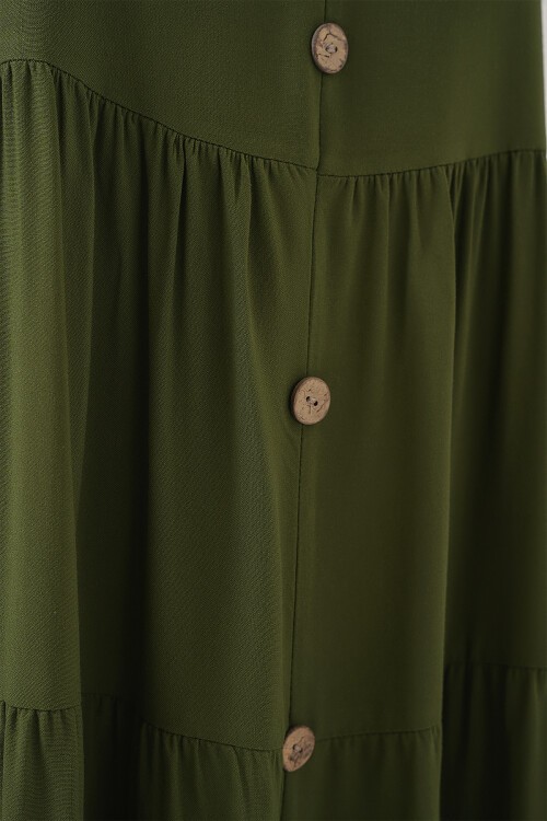 Merterium Kadın Sıfır Kol Düğmeli Kısa Elbise 2571 - Haki