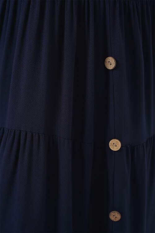 Merterium Kadın Sıfır Kol Düğmeli Kısa Elbise 2571 - Lacivert