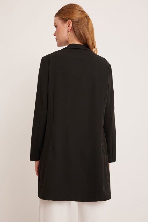 Merterium Kadın Siyah Uzun Blazer Ceket 0705