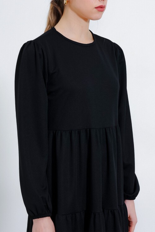 Merterium Kadın Siyah Uzun Boydan Örme Tesettür Elbise 2482