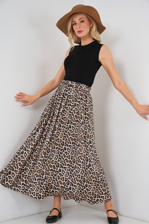 Merterium Kadın Uzun Ayrobin Etek 8050 - C. Kahverengi