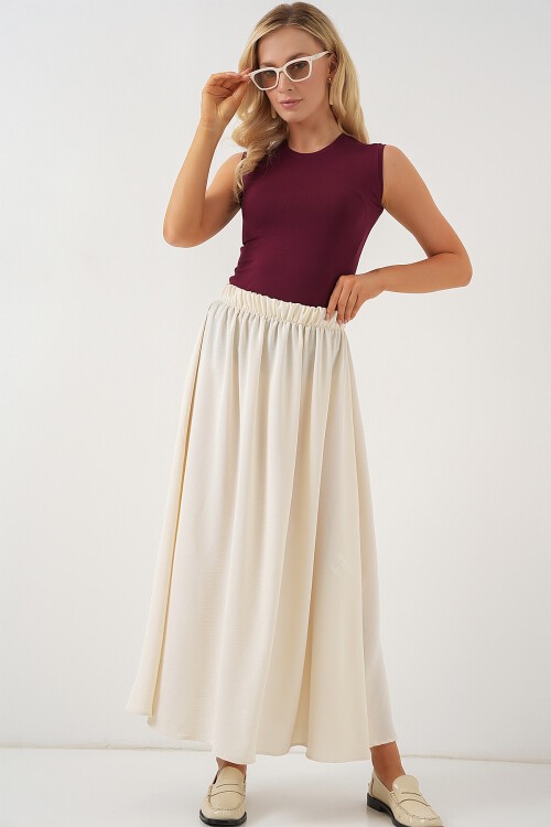 Merterium Kadın Uzun Ayrobin Etek 8050 - Krem