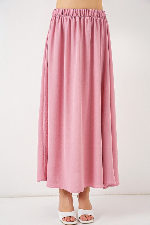 Merterium Kadın Uzun Ayrobin Etek 8050 - Pudra