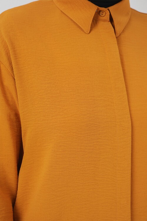 Merterium Kadın Uzun Gömlek Tunik 5945 - Hardal