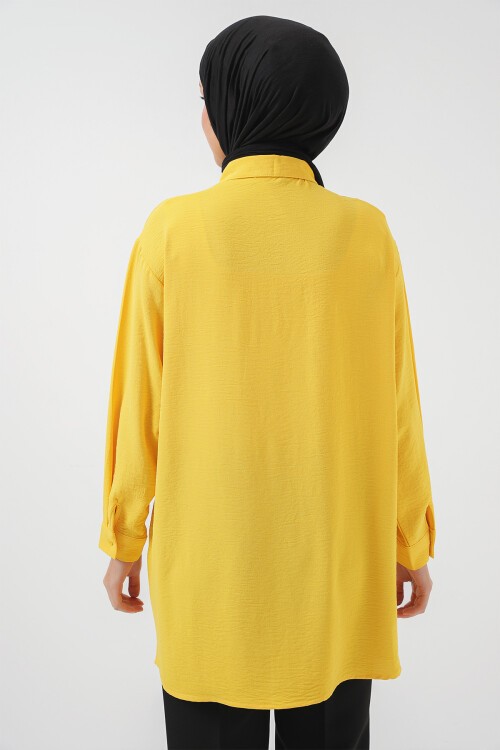 Merterium Kadın Uzun Gömlek Tunik 5945 - Sarı