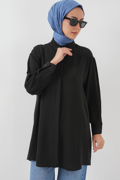 Merterium Kadın Uzun Gömlek Tunik 5945 - Siyah