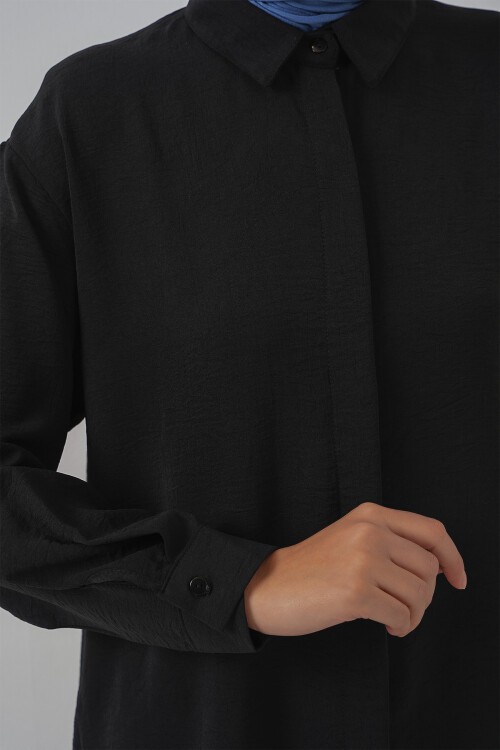 Merterium Kadın Uzun Gömlek Tunik 5945 - Siyah