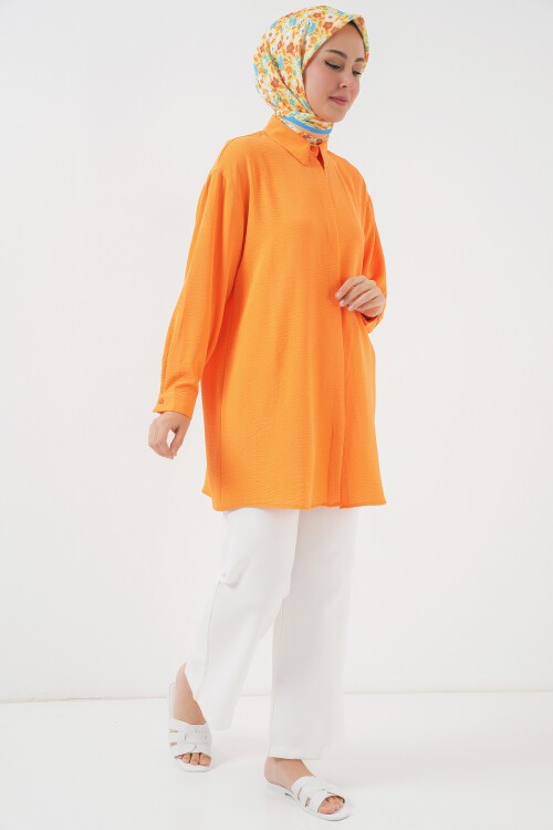 Merterium Kadın Uzun Gömlek Tunik 5945 - Turuncu