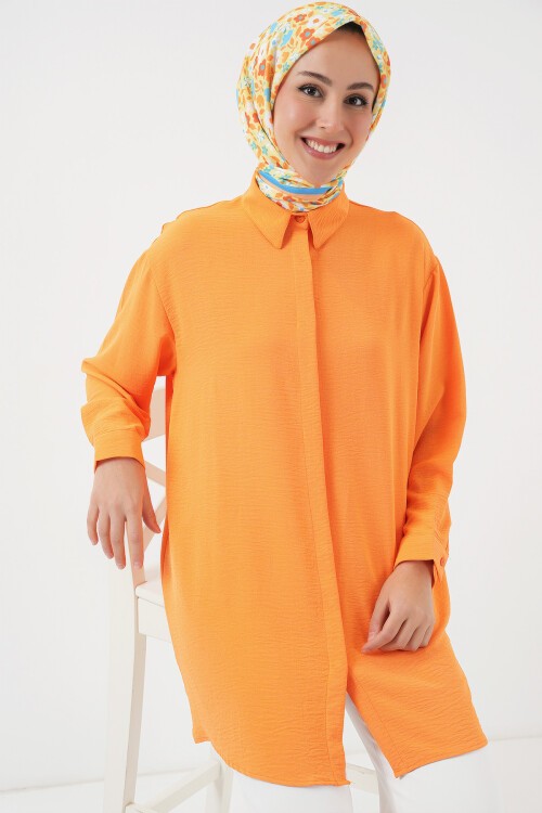 Merterium Kadın Uzun Gömlek Tunik 5945 - Turuncu