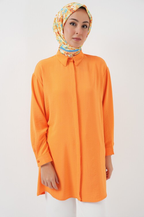 Merterium Kadın Uzun Gömlek Tunik 5945 - Turuncu