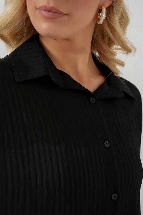 Merterium Kadın Uzun Oversize Gömlek 20320 - Siyah