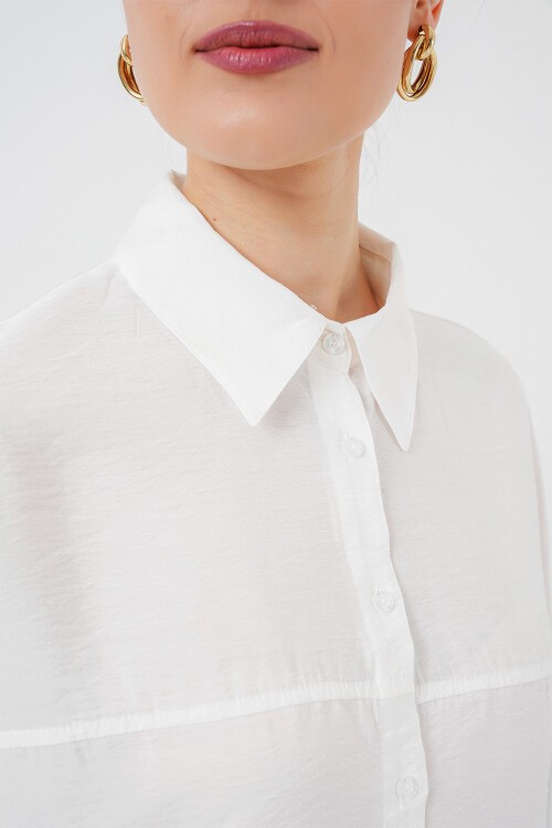 Merterium Kadın Uzun Oversize Gömlek 5965 - Beyaz