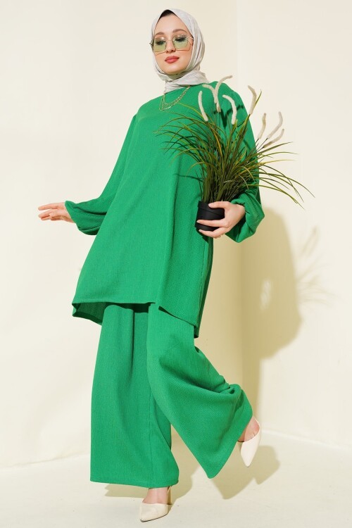 Merterium Kadın Yeşil Tunik Pantolon Alt Üst Takım 6663