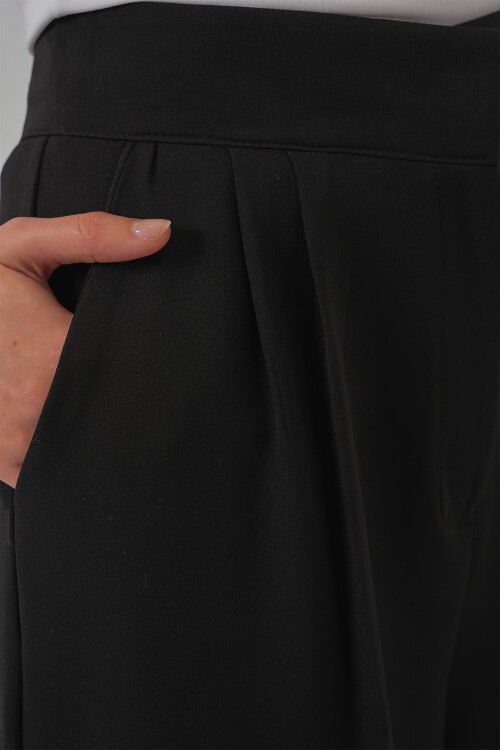 Merterium Kadın Yüksek Bel Bol Kumaş Pantolon 6697 - Siyah