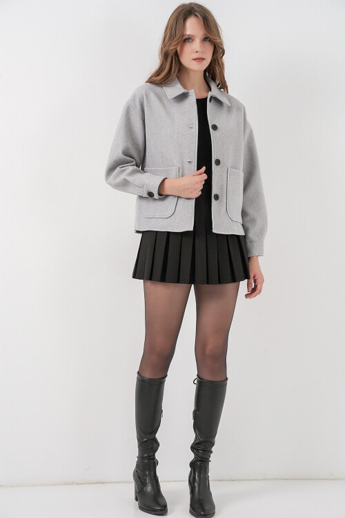 0713 Kadın Kaşe Ceket - A.Gri