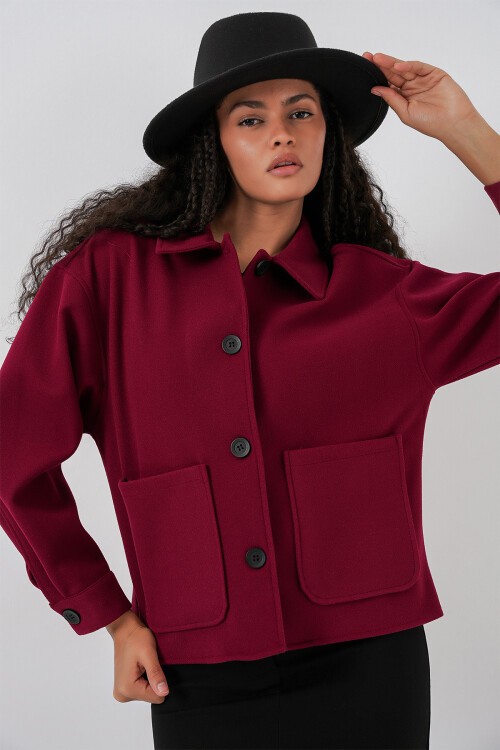 0713 Kadın Kaşe Ceket - Bordo
