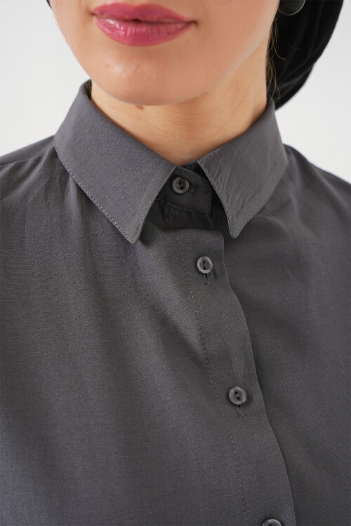 103901 Oversize Basic Tesettür Gömlek - Gri