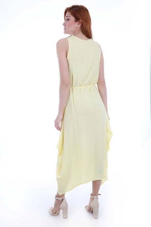 1512 Önü Nakışlı Elbise - Sarı