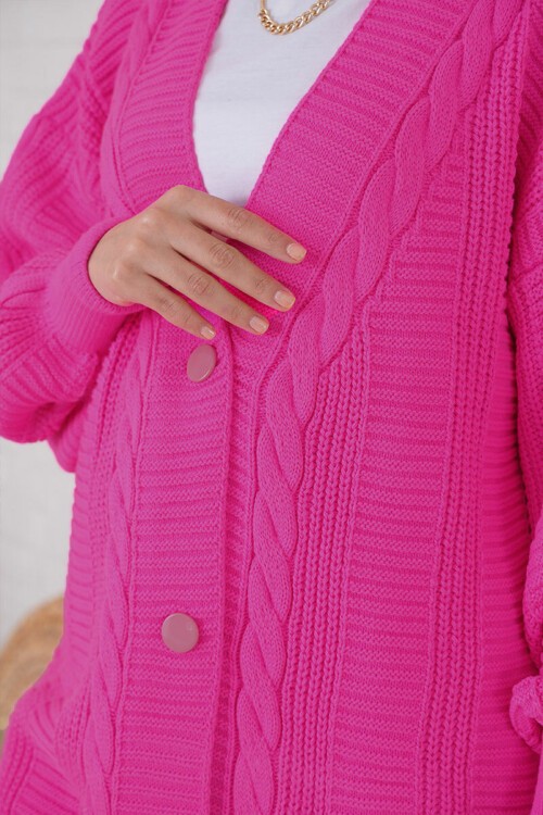 15768 Tesettür Triko Hırka - A.Fuşya