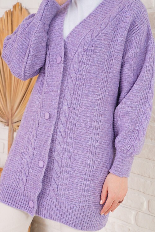 15768 Tesettür Triko Hırka - Lila