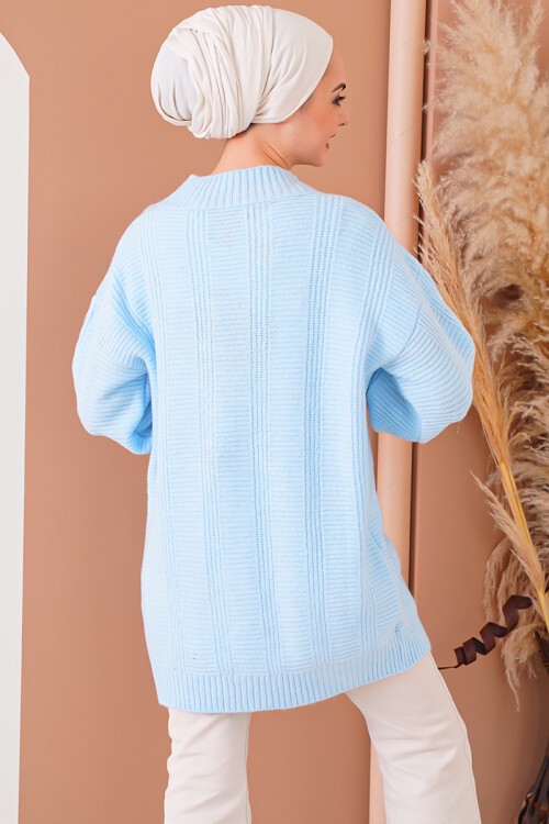 15768 Tesettür Triko Hırka - Mavi