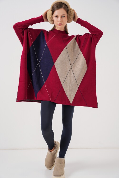 15783 Yırtmaçlı Panço Kazak - B. Bordo