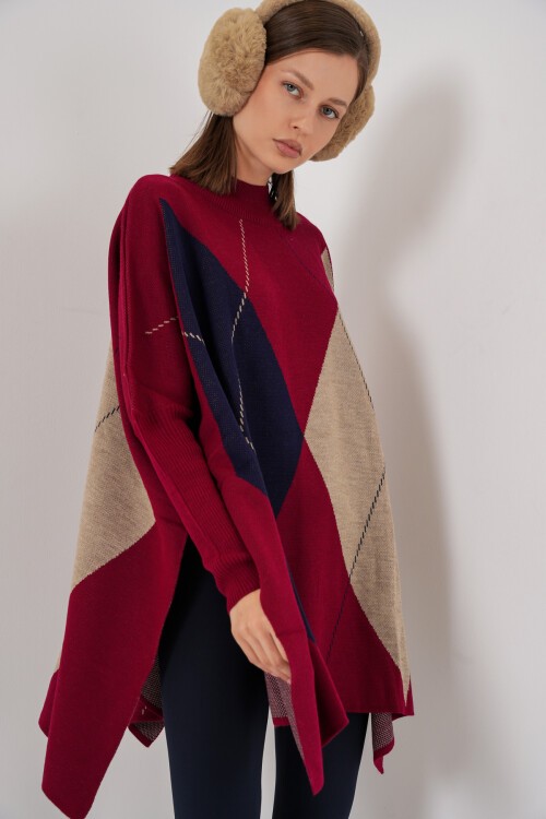 15783 Yırtmaçlı Panço Kazak - B. Bordo