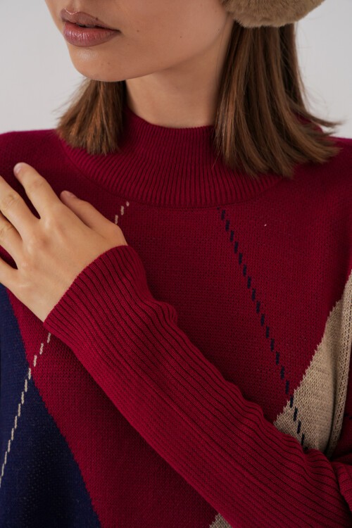 15783 Yırtmaçlı Panço Kazak - B. Bordo