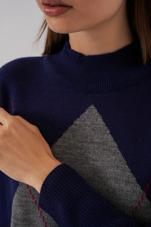 15783 Yırtmaçlı Panço Kazak - B.Lacivert