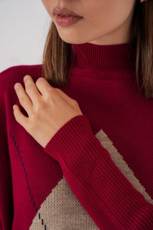 15783 Yırtmaçlı Panço Kazak - C. Bordo