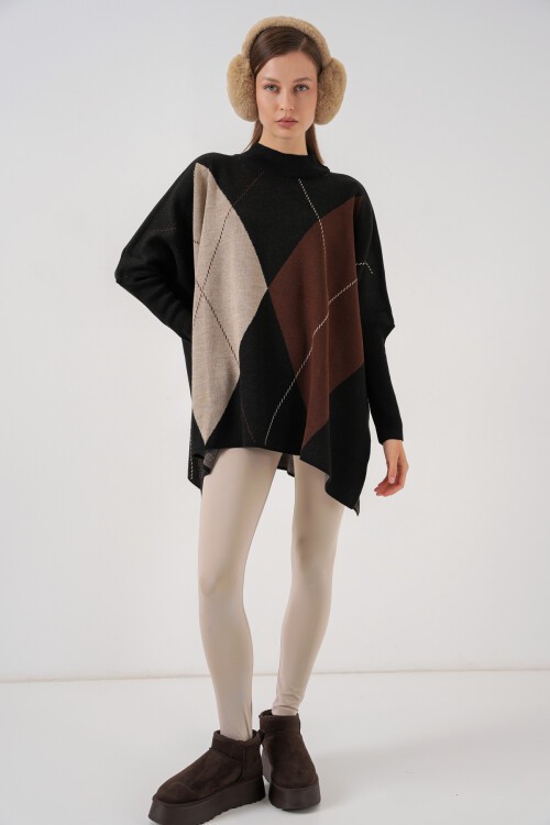 15783 Yırtmaçlı Panço Kazak - C.Siyah