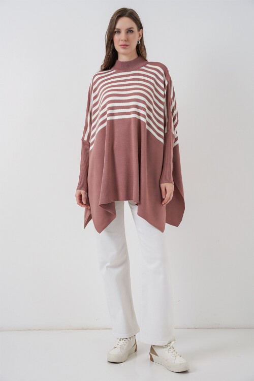 15783 Yırtmaçlı Panço Kazak - D.Gül Kurusu