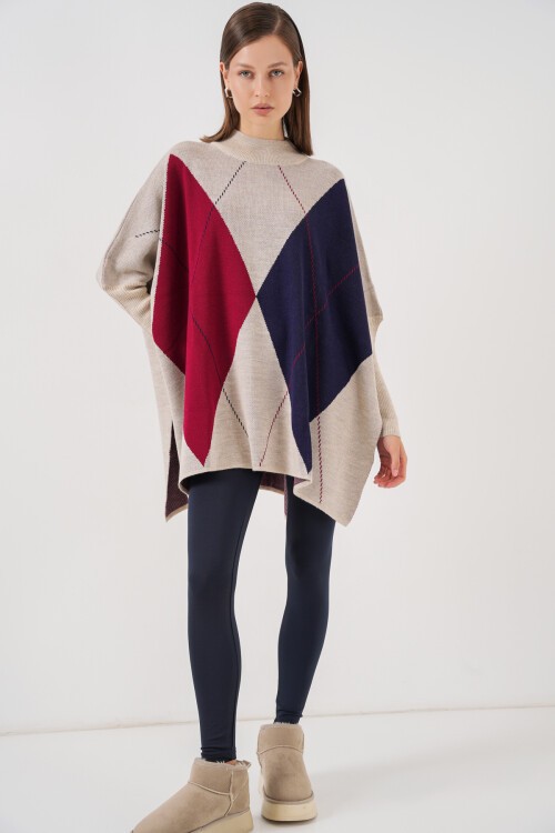 15783 Yırtmaçlı Panço Kazak - D.Krem