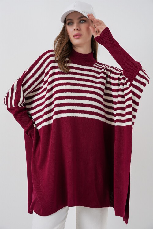 15783 Yırtmaçlı Panço Kazak - H. Bordo