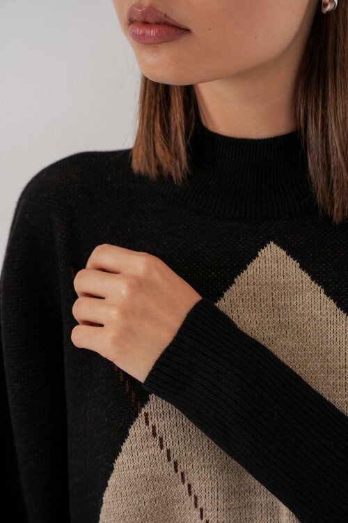 15783 Yırtmaçlı Panço Kazak - K. Siyah