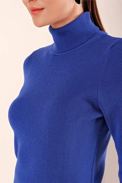 15825 Boğazlı Triko Kazak - Saks