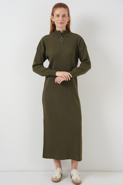 15839 Boydan Triko Elbise - Haki