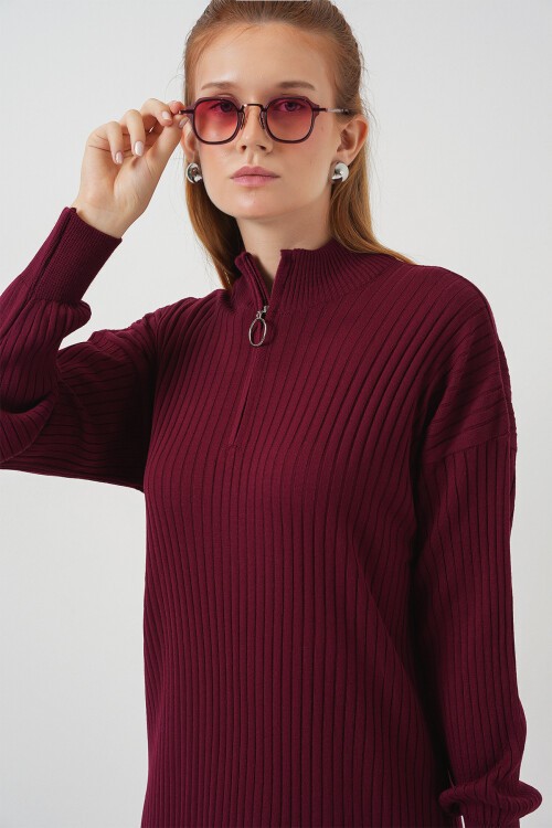 15839 Boydan Triko Elbise - Y.Bordo