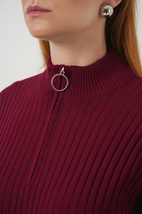 15839 Boydan Triko Elbise - Y.Bordo