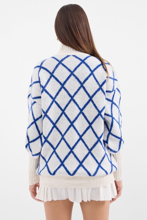 15889 Balıkçı Yaka Oversize Triko Kazak - Saks