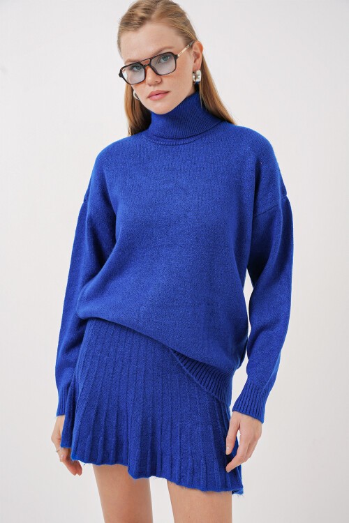 15891 Kazak Etek Triko İkili Takım - Saks